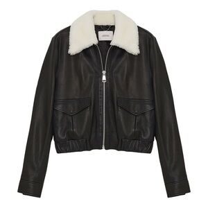 Dorothee Schumacher Sleek Statement Leather Jacket with Shearling Collar